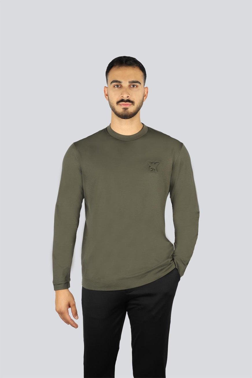 Emporio Armani Emporıo Armani Erkek Normal Kalıp Esnek Pamuklu Kartal Logo Detaylı Uzun Kollu Haki T-Shirt EM004346 AF10761-U8120