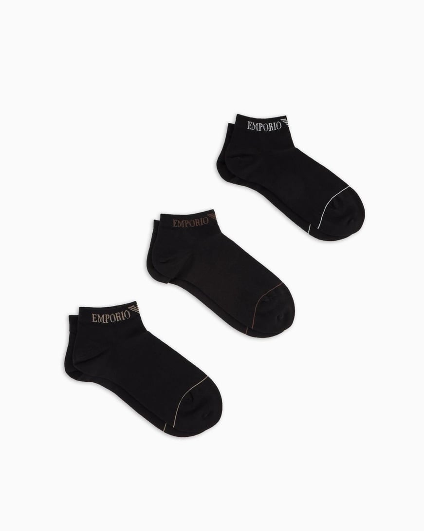 EMPORIO ARMANI Emporıo Armani Erkek Pamuklu Bileği Lastikli Kısa 3'lü Siyah Çorap EM000550 AF12276-MC061