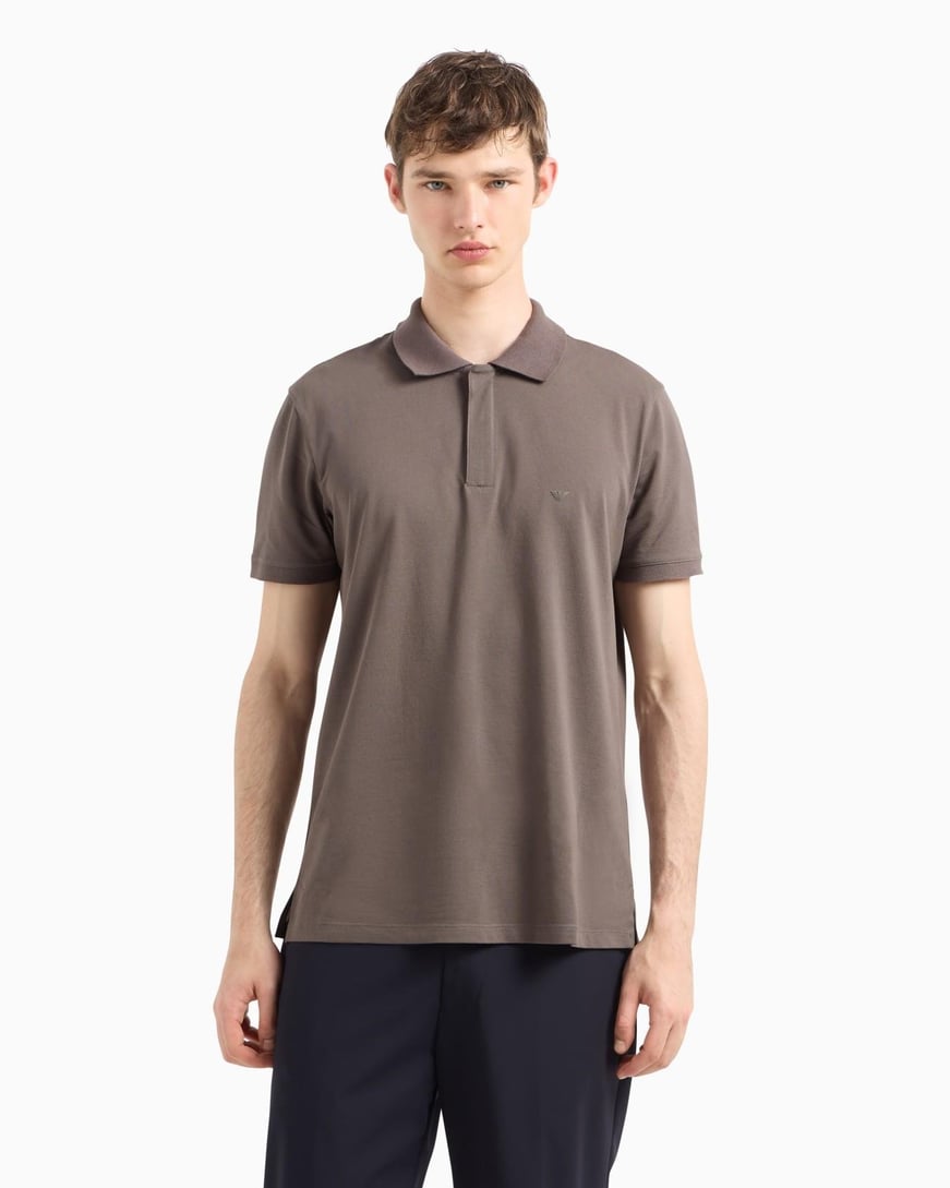 EMPORIO ARMANI Emporıo Armani Erkek Polo Yaka Normal Kesim Saf Pamuklu Kısa Kollu Kahverengi Polo Yaka T-Shirt EM001146 AF13742-U6200