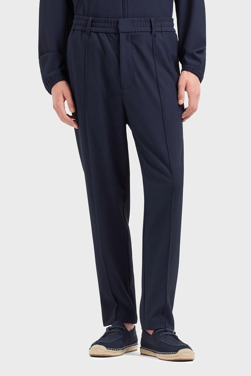EMPORIO ARMANI Emporıo Armani Erkek Rahat Kalıp Esnek Dokulu Kumaş Pileli Geniş Paça Lacivert Pantolon EM001508 AF14076-UB118