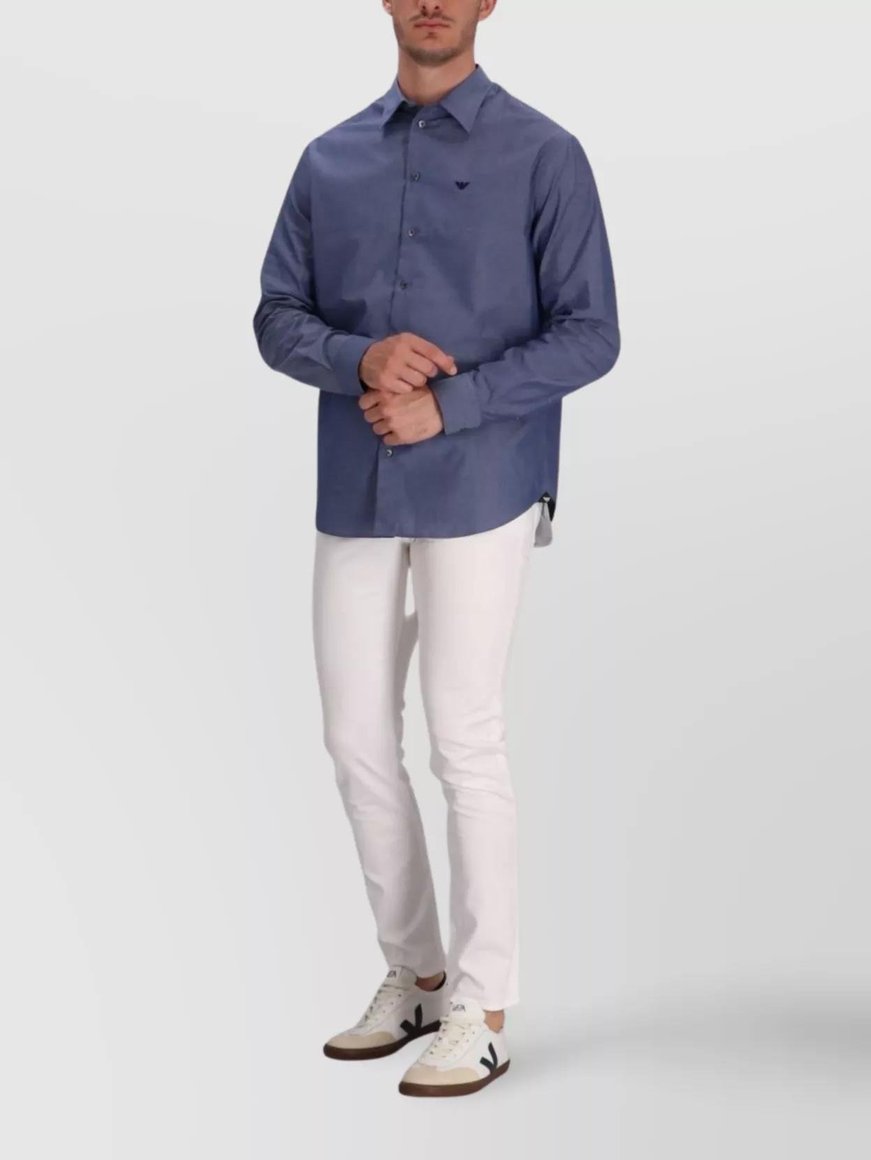 Emporio Armani Emporıo Armani Erkek Regular Fit Gömlek Yaka Pamuk Karışımlı Uzun Kollu Mavi Gömlek EM000099 TE16915-UB081