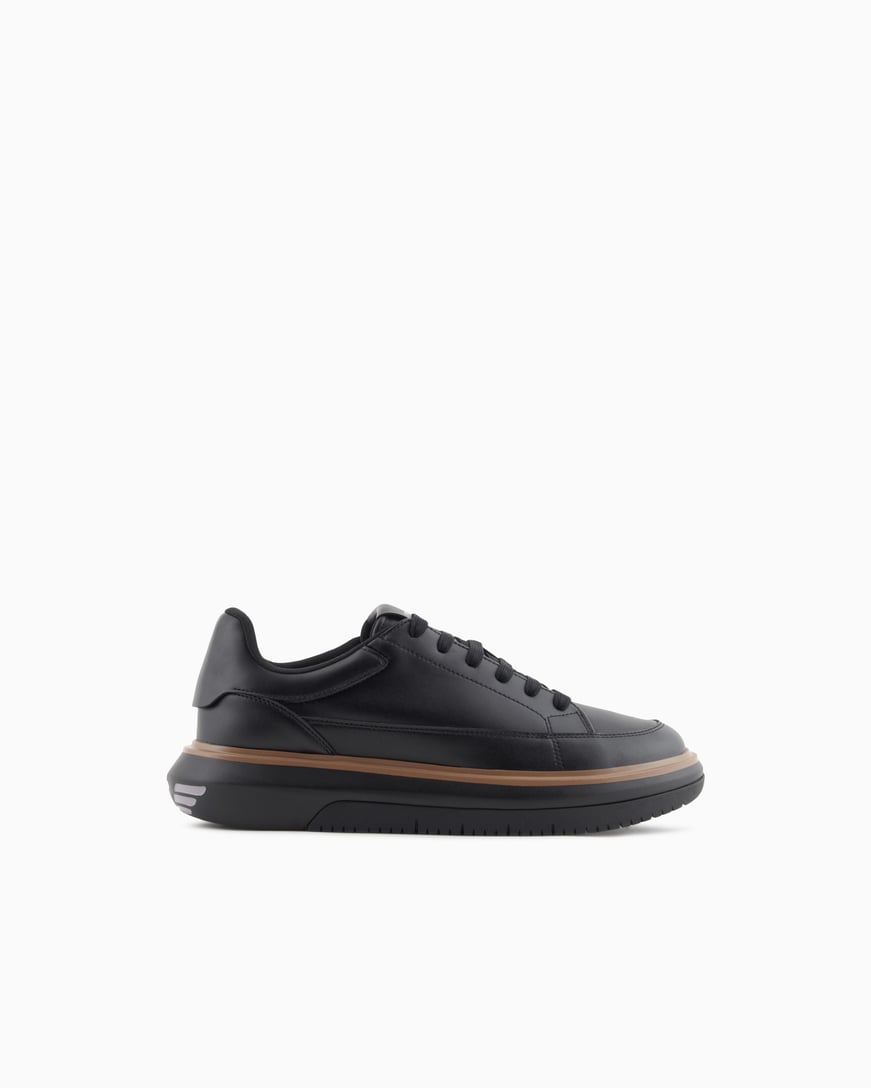 EMPORIO ARMANI Emporıo Armani Erkek Topuk Kısmı Logo Desenli Kalın Rahat Taban Bağcıklı Siyah Sneaker EM003067 AF10848-UC001