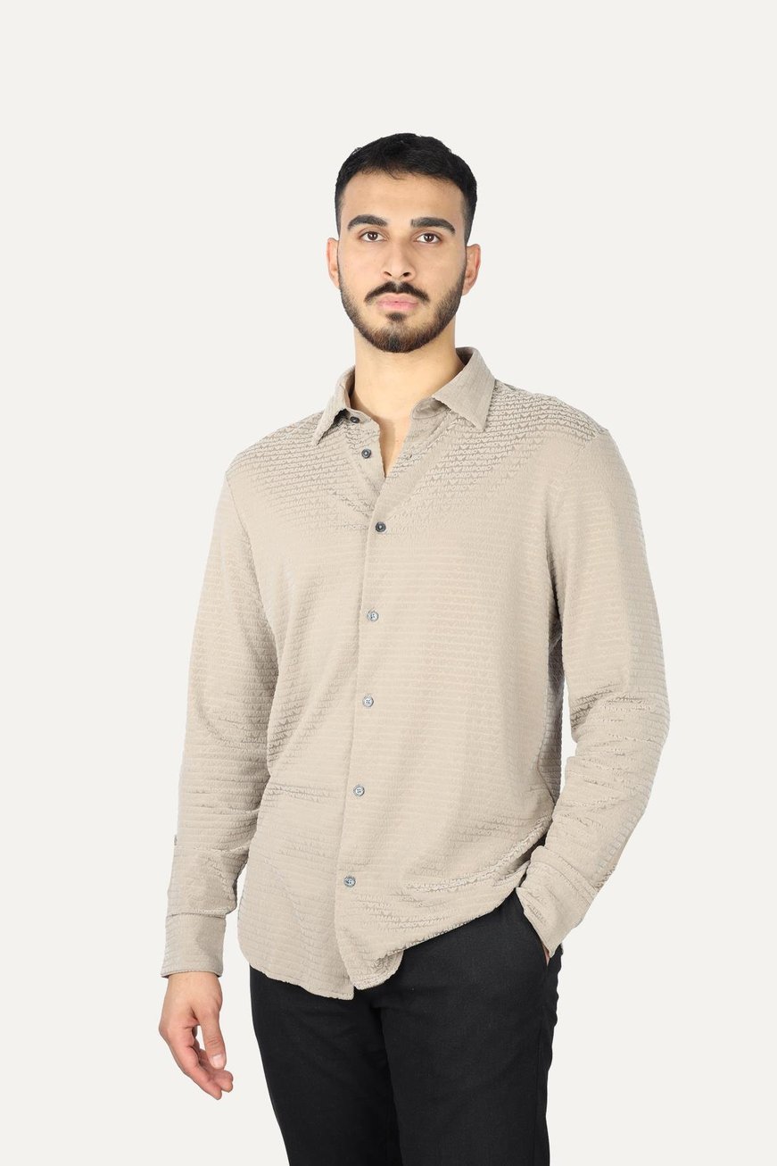 EMPORIO ARMANI Emporıo Armani Erkek Uzun Kol Normal Gömlek Yaka Günlük Bej Gömlek EM001537 AF10017-F6063