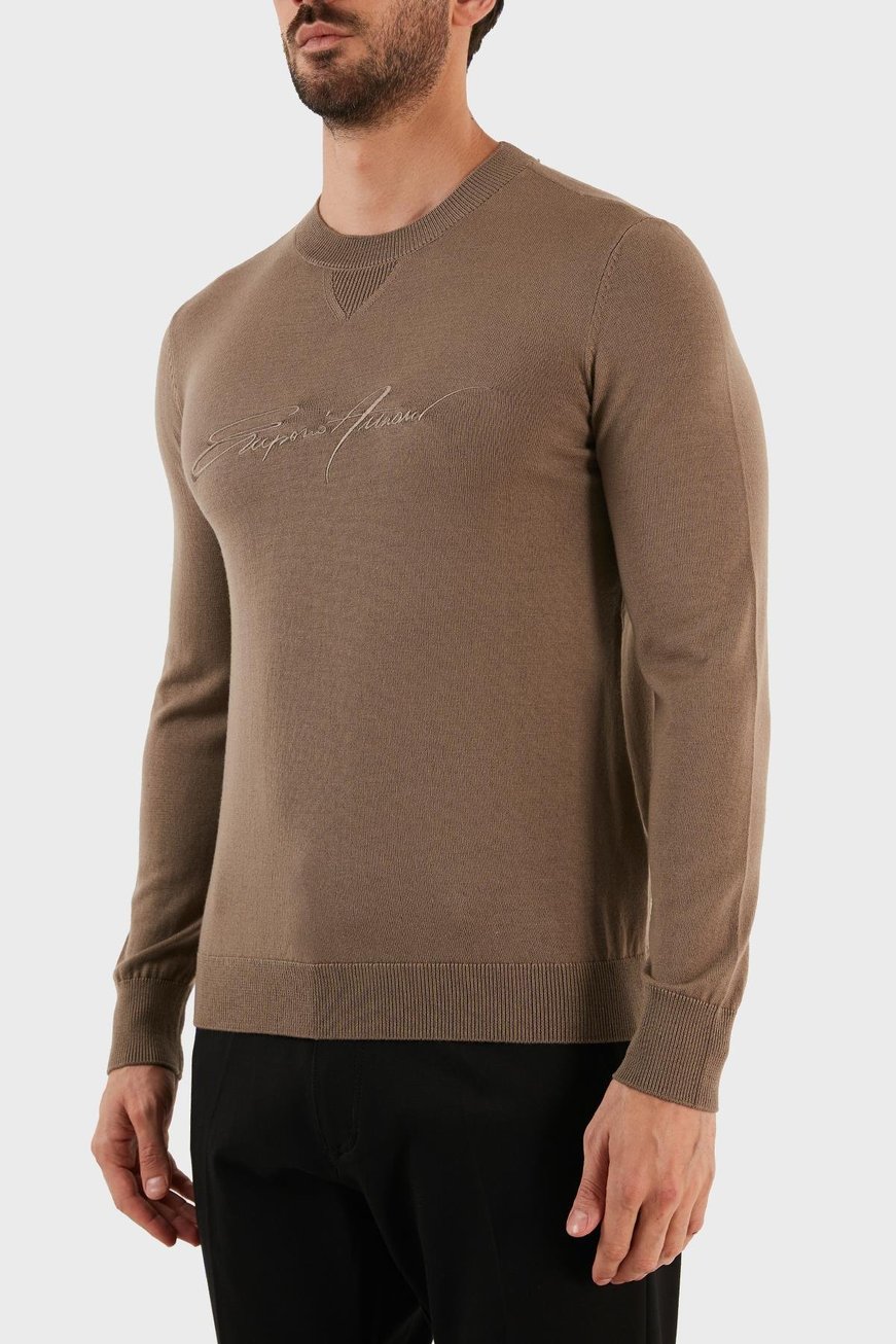Emporio Armani Emporıo Armani Erkek Yuvarlak Uzun Kollu Günlük Kahverengi Kazak 6L1MXJ 1MBPZ-0431
