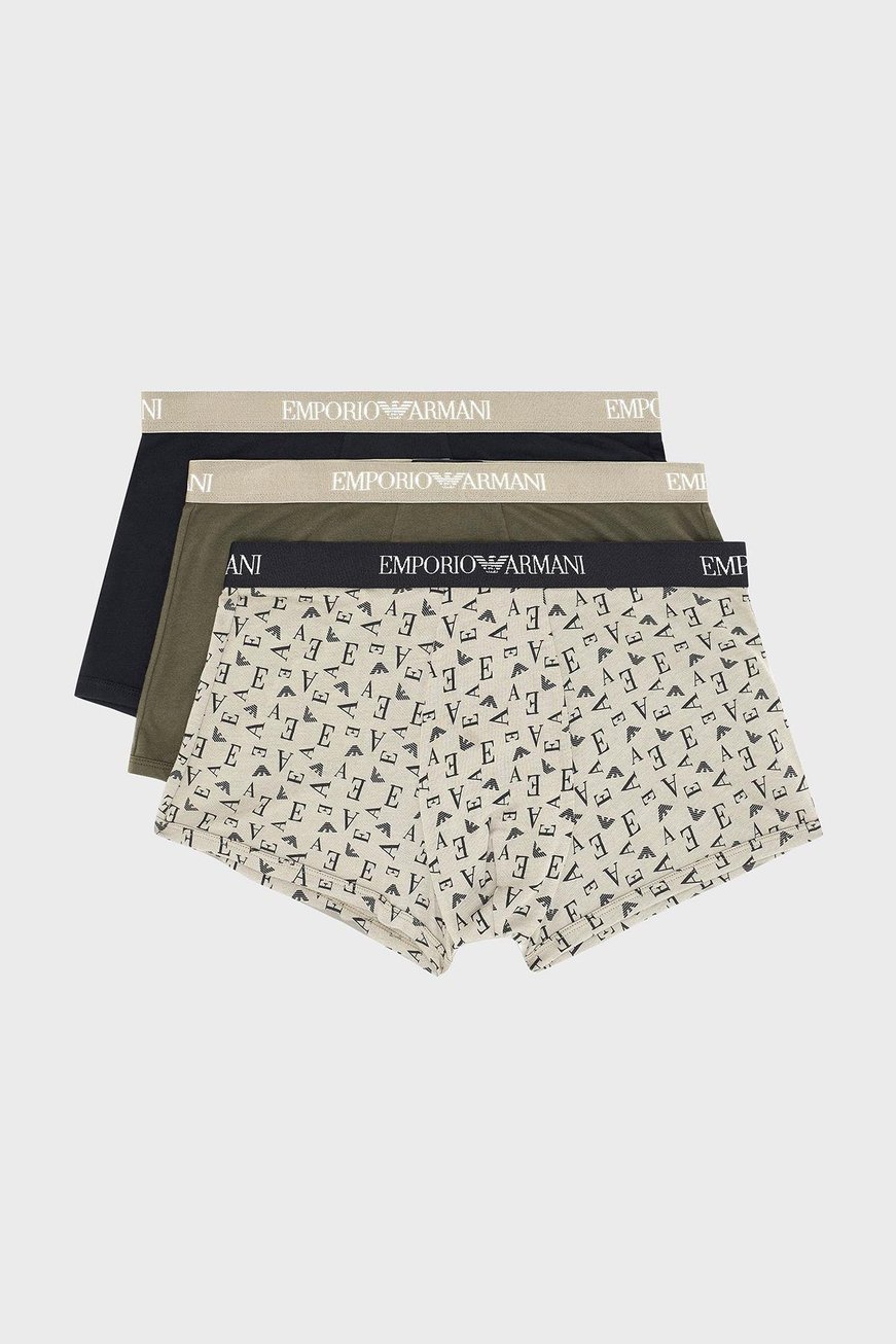 EMPORIO ARMANI Emporıo Armani Erkek Yumuşak Pamuklu Logolu Elastik Bel Bantlı 3'lü Çok Renkli Boxer EM000260 AF10800-MC112