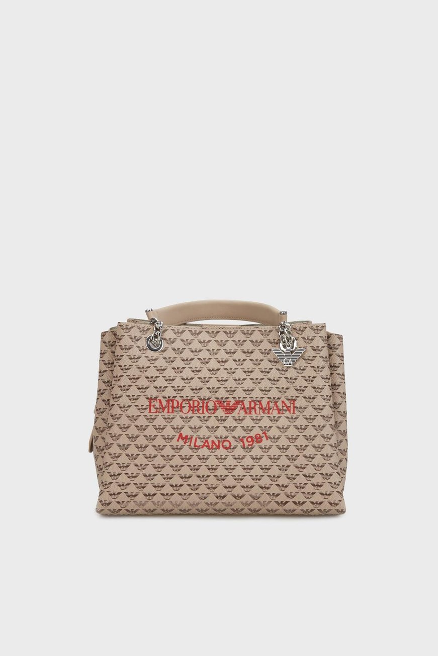 EMPORIO ARMANI Emporıo Armani Kadın Deri Marka Logolu Fermuarlı Günlük Kullanım Kahverengi Omuz Çantası Y3D159 YWS0E-F1075