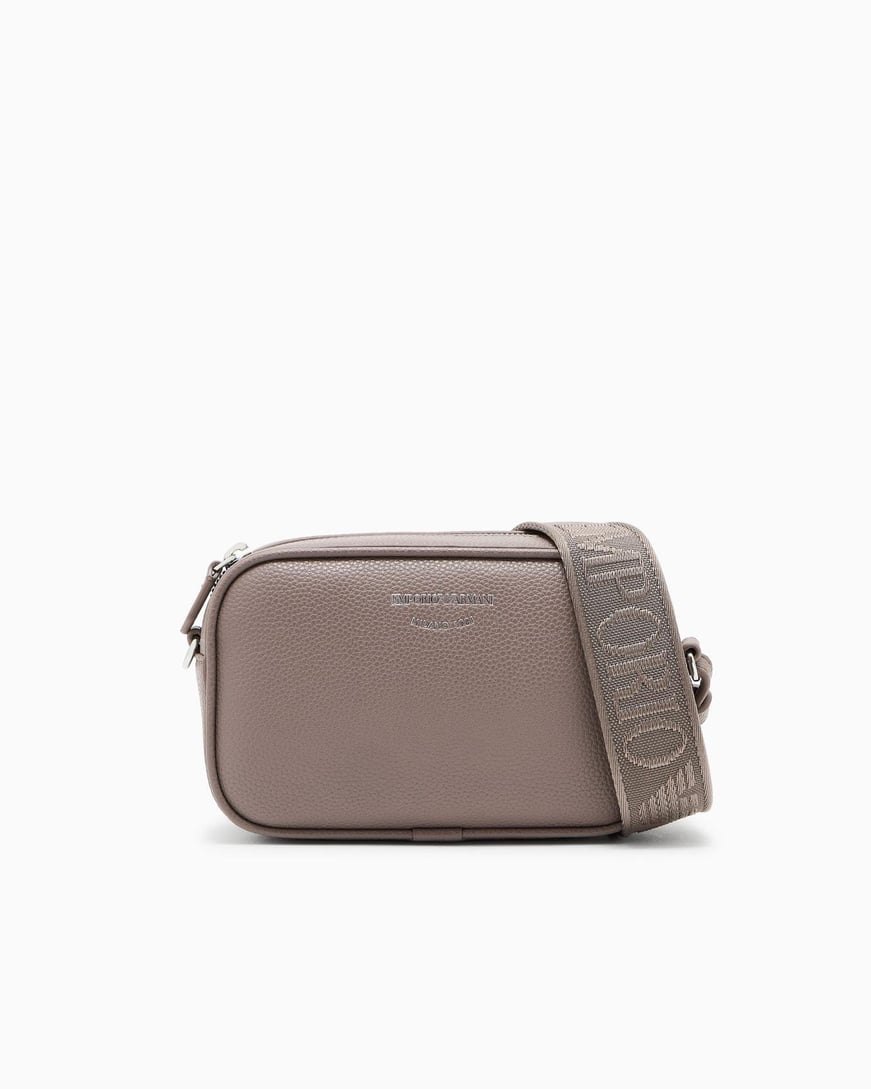 Emporio Armani Emporıo Armani Kadın Deri Tek Fermuar Kapamalı Askı Marka Yazı Desenli Bej Omuz Çantası EW000537 AF12036-M1057