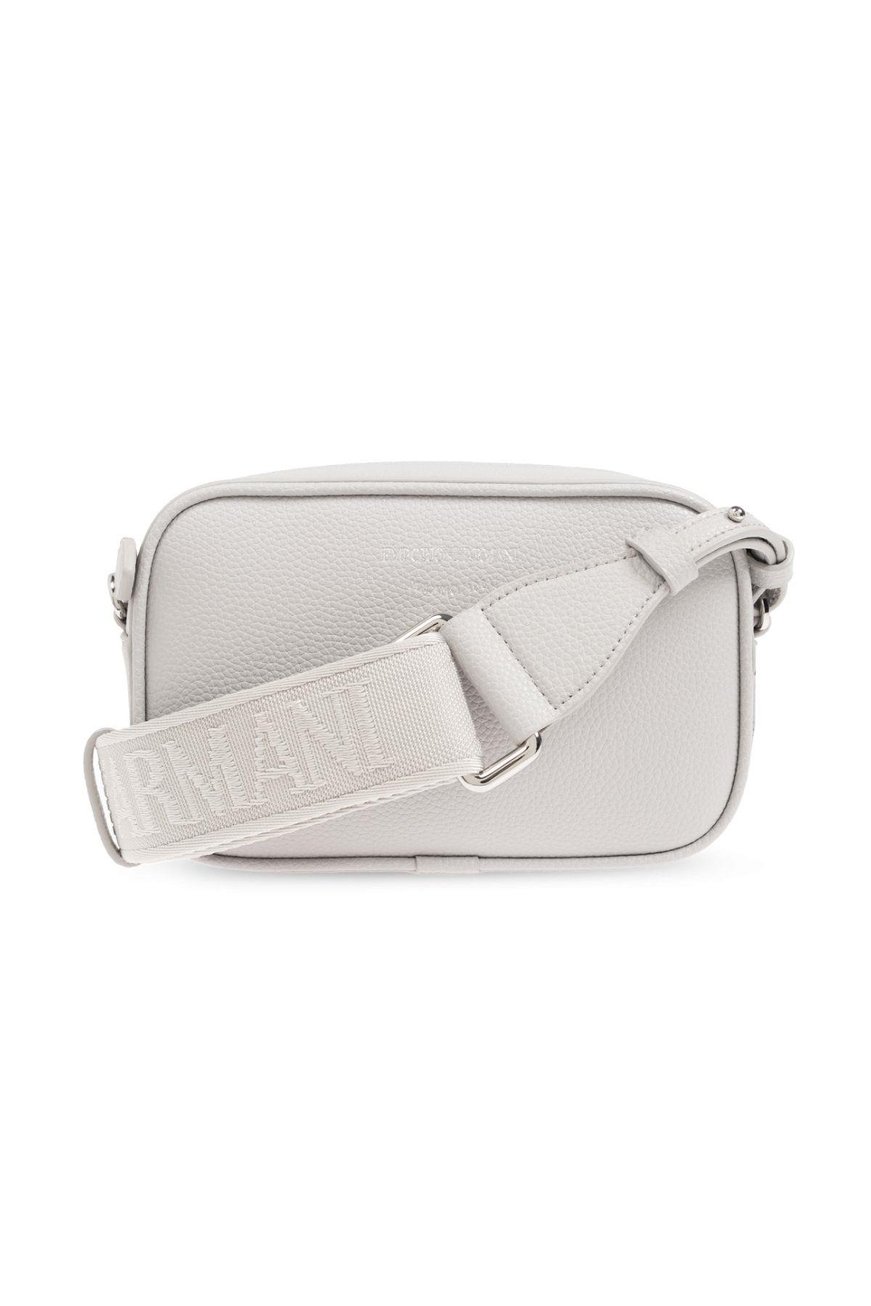 EMPORIO ARMANI Emporıo Armani Kadın Deri Tek Fermuar Kapamalı Askı Marka Yazı Desenli Gri Omuz Çantası EW000537 AF12036-M8118