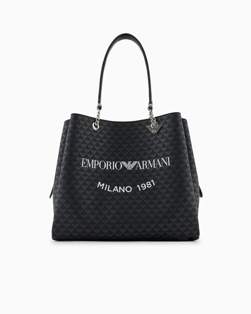 EMPORIO ARMANI Emporıo Armani Kadın Emporio Armani Yazı Ve Logo Desenli Geniş Kısa Ve Uzun Askı Siyah Omuz Çantası Y3D158 YWS0E-86284