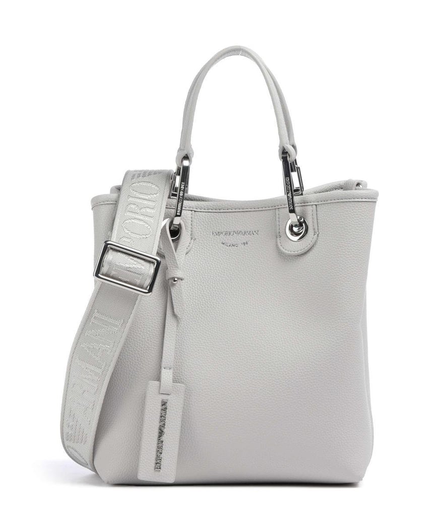 EMPORIO ARMANI Emporıo Armani Kadın Geniş Deri Kısa El Tutma Uzun Logo Detaylı Askı Gri Omuz Çantası EW000362 AF12036-M8118