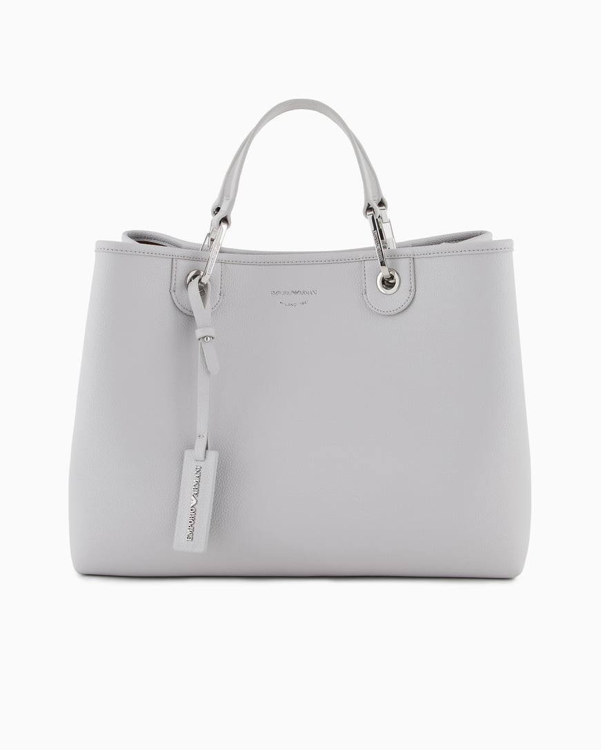 EMPORIO ARMANI Emporıo Armani Kadın İç Bölmeli Marka Yazı ve Logo Desenli Fermuar Kapamalı Gri Omuz Çantası EW000360 AF12036-M8118