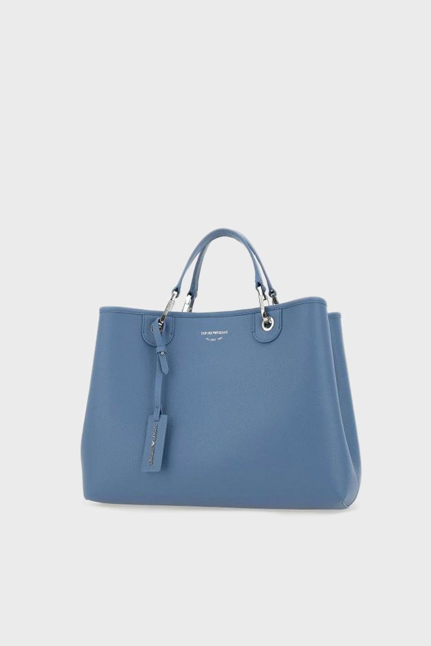 EMPORIO ARMANI Emporıo Armani Kadın İç Bölmeli Marka Yazı ve Logo Desenli Fermuar Kapamalı Mavi Omuz Çantası EW000360 AF12036-M8128