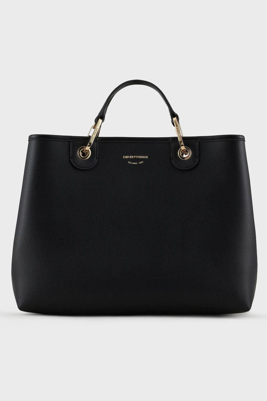 Emporio Armani Emporıo Armani Kadın Logolu Ayarlanabilir Askılıklı Deri Günlük Kullanım Siyah-Altın Omuz Çantası Y3D165 YFO5B-85218