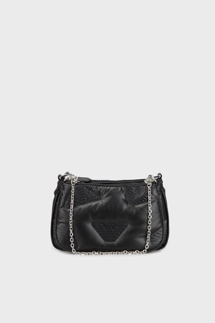 Emporio Armani Emporıo Armani Kadın Logolu Deri Fermuarlı Günlük Kullanım Siyah Çanta Y3H317 YVZ8X-80001