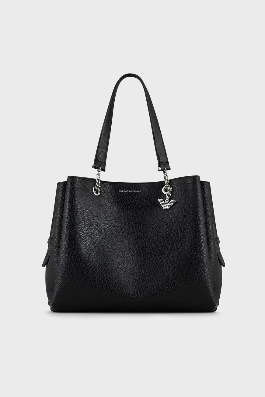 Emporio Armani Emporıo Armani Kadın Logolu Deri Fermuarlı Günlük Kullanım Siyah Omuz Çantası Y3D158 YFN6E-81386