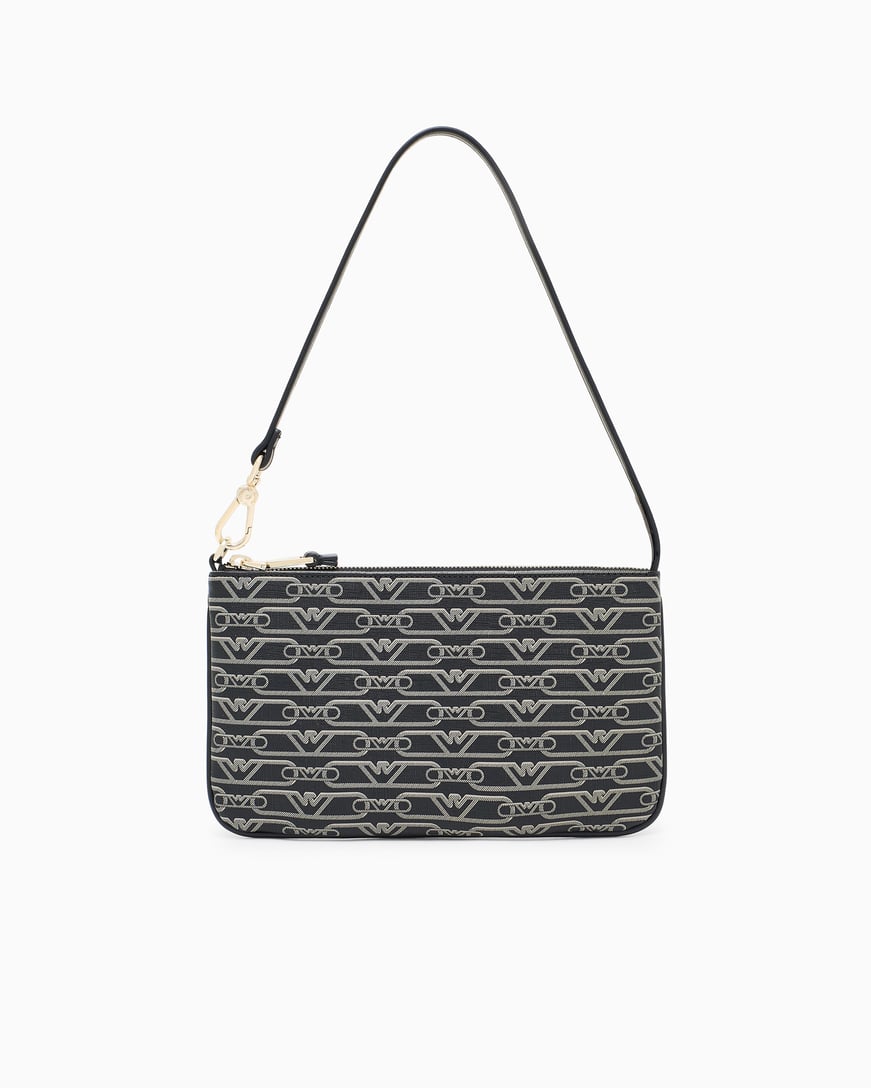 EMPORIO ARMANI Emporıo Armani Kadın Monogram Armani Kartal Baskılı İç Cepli Çıkarılabilir Kısa Askılı Siyah Omuz Çantası EW002953 AF11951-FC033