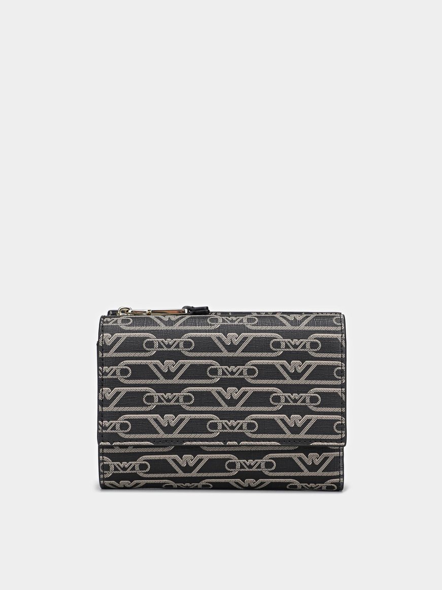 EMPORIO ARMANI Emporıo Armani Kadın Nakit Ve Kart Bölmeli Logo İle Desenli İç Bölüm Deri Siyah Cüzdan EW000368 AF11951-FC033