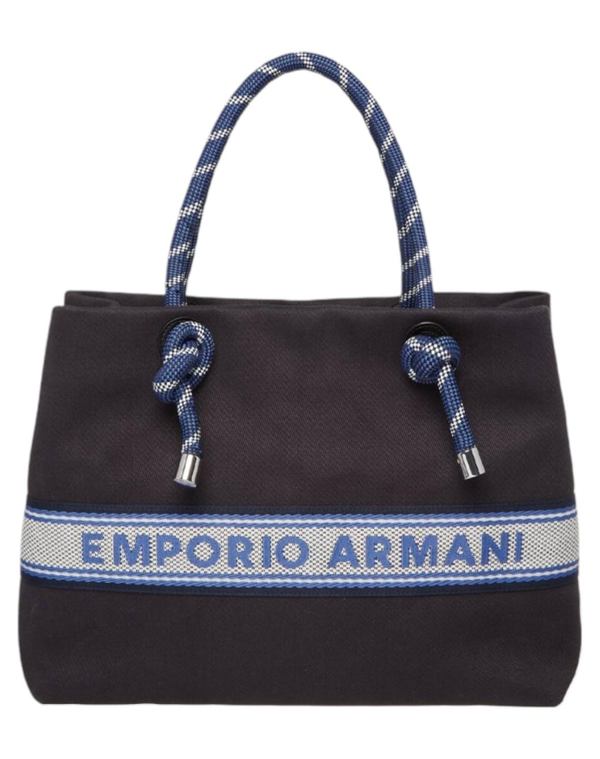 EMPORIO ARMANI Emporıo Armani Kadın Şerit Çizgili Marka Logolu Ekstra İç Bölmeli Lacivert Omuz Çantası EW000360 AF14787-UB081