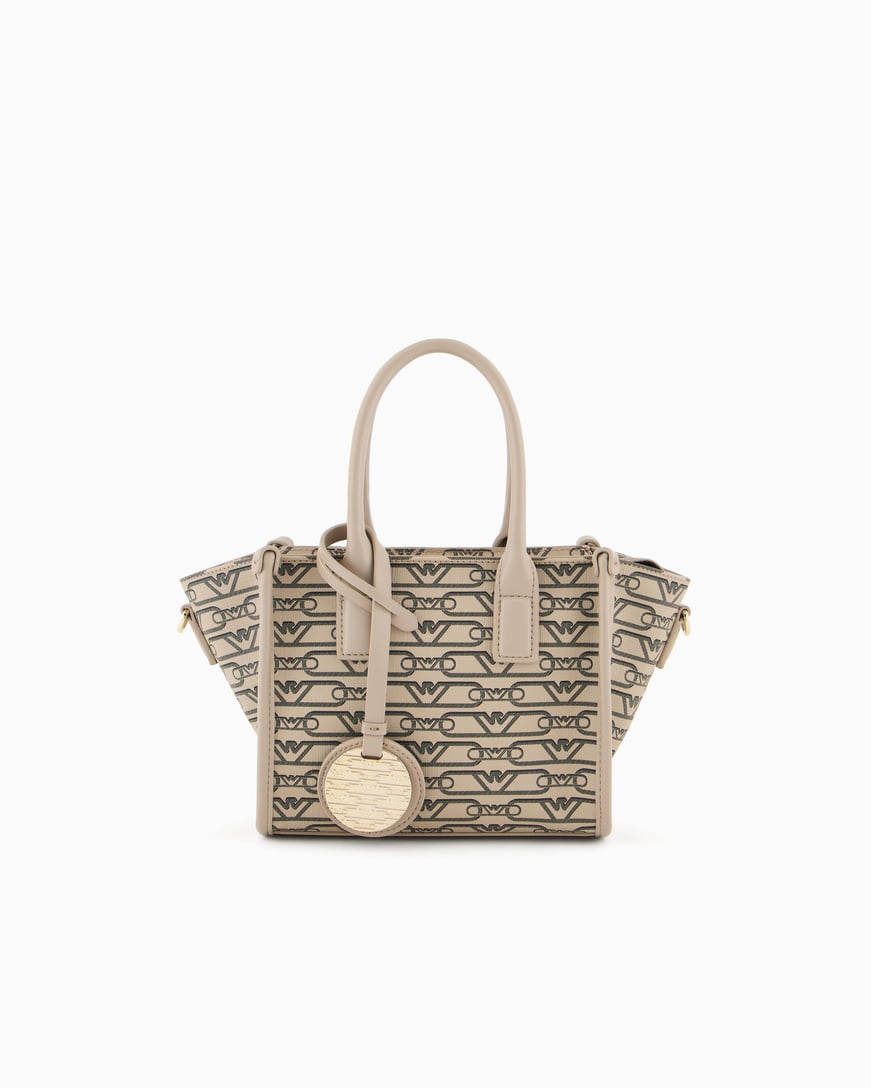 EMPORIO ARMANI Emporıo Armani Kadın Siyah Üzerinde Gold Marka Logolu Çapraz ve Kısa Askılı Bej Omuz Çantası EW000371 AF11951-F1074