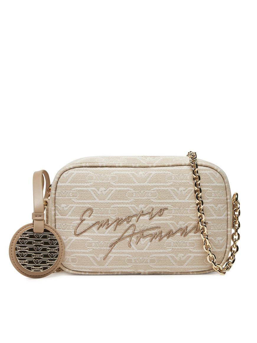 EMPORIO ARMANI Emporıo Armani Kadın Tüm Yüzeyi Monogram Logo Kaplı Jakarlı Ayarlanabilir Zincir Omuz Askılı Kanvas Bej Omuz Çantası EW001891 AF16095-F1073