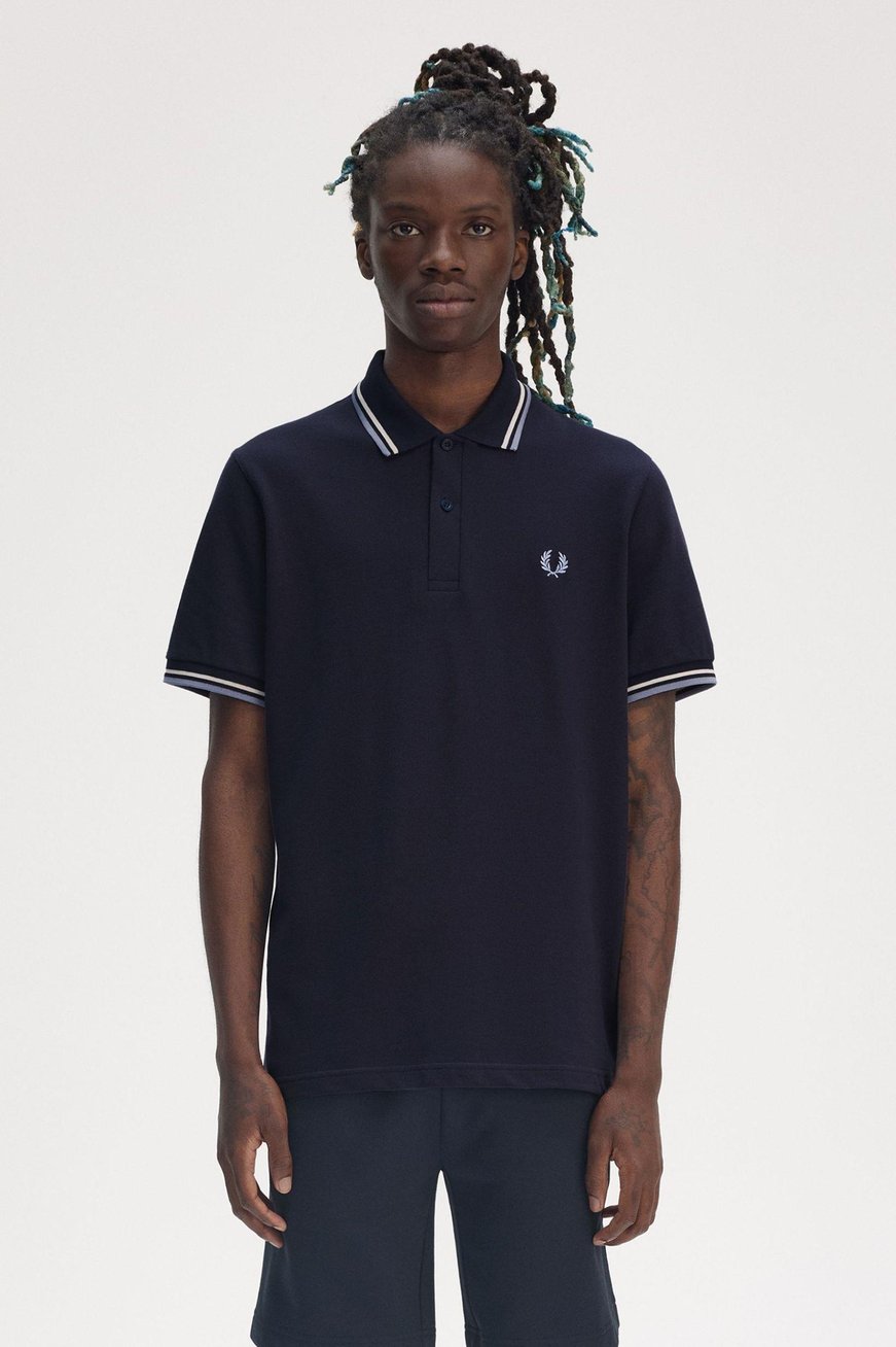 Fred Perry Fred Perry Erkek Çift Manşet ve Yaka Detaylı Kısa Kollu Geleneksel Üretim Lacivert T-Shirt M12-Y84