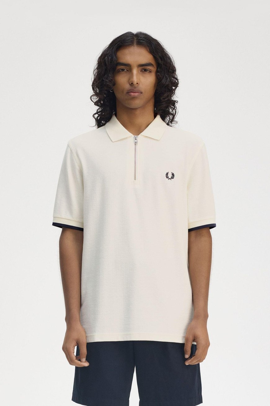 Fred Perry Fred Perry Erkek Regular Fit Fermuar Kapamalı %100 Pamuklu Kısa Kollu Bej T-Shirt M9886-560