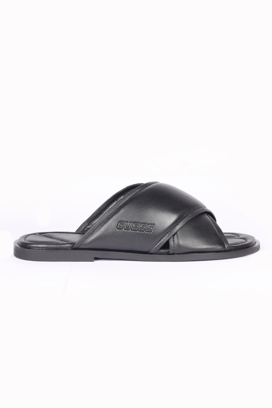 GUESS GUESS Erkek Düz Renk Logolu Siyah Terlik FMGMII LEA03-BLACK