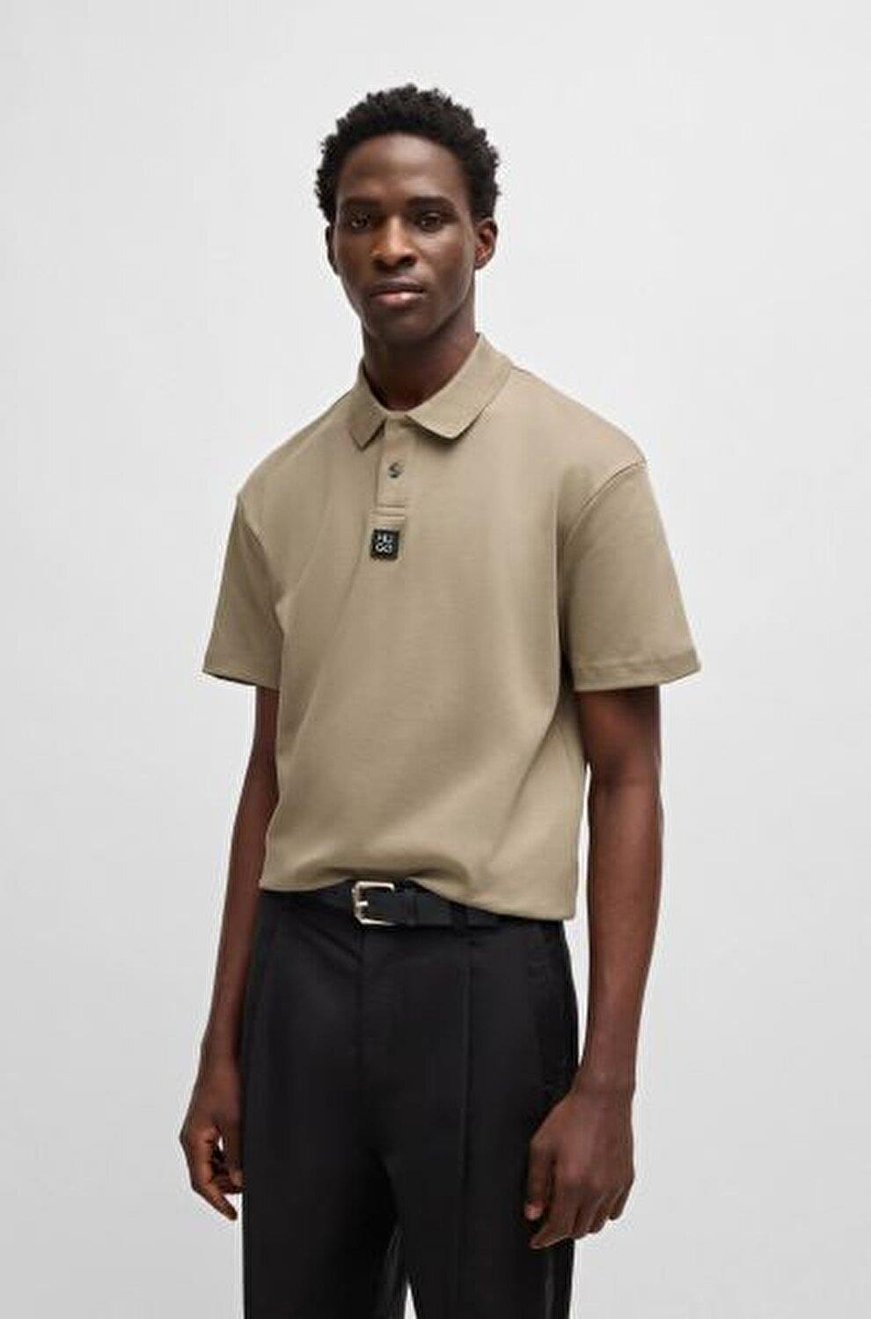 HUGO HUGO Erkek Dokuma Polo Yaka Kısa Kol Günlük Bej Polo Yaka T-Shirt 50517638-219