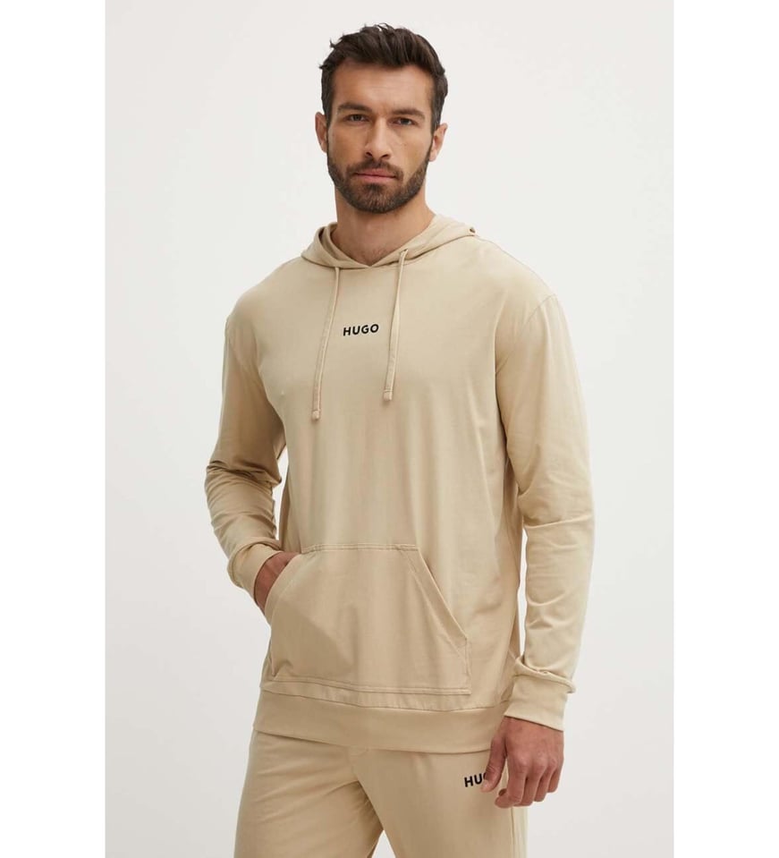 HUGO HUGO Erkek Kapşonlu Yaka Regular Fit Pamuklu Uzun Kollu Krem Sweatshirt 50518693-281