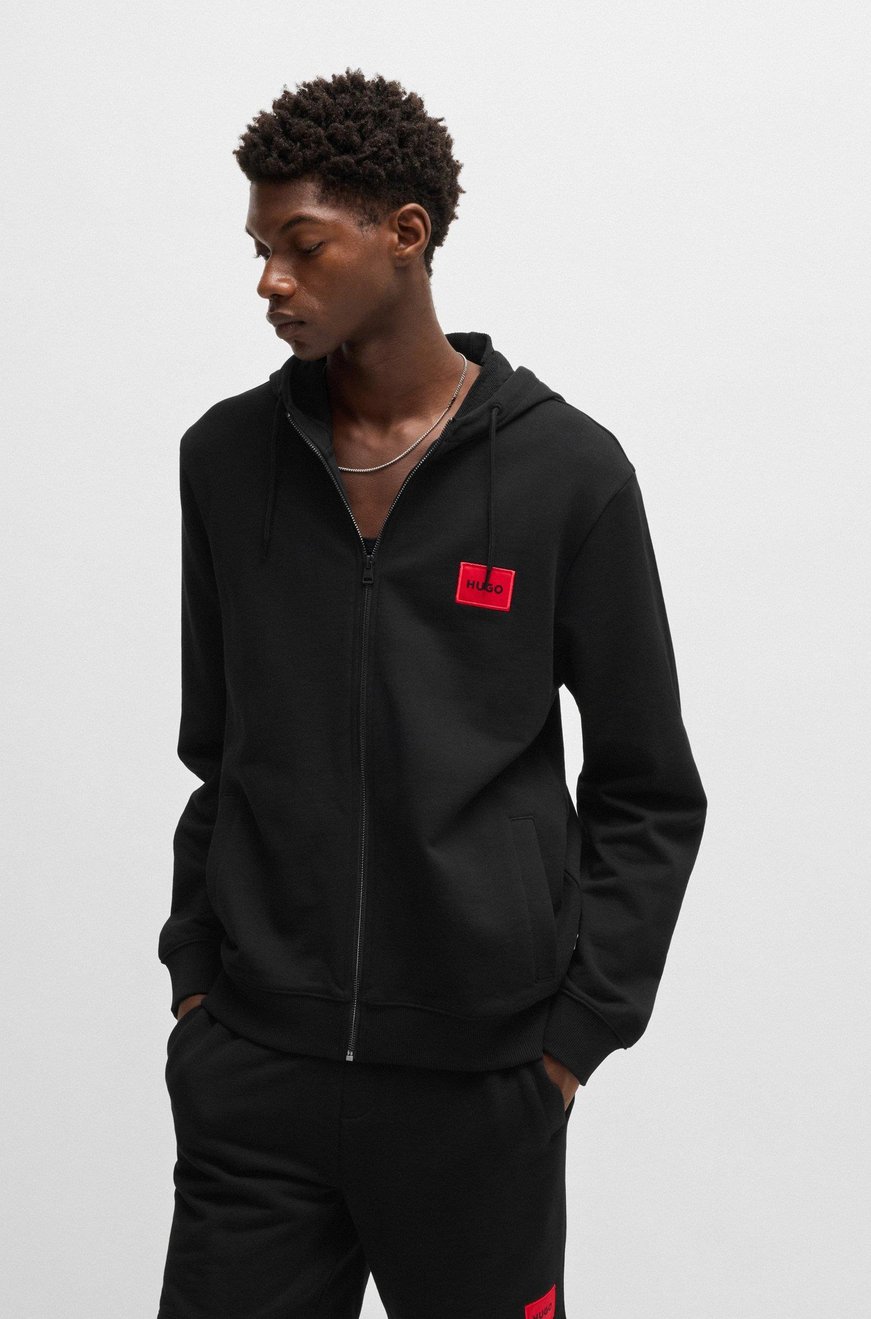 HUGO HUGO Erkek Kapüşonlu Fermuar Kapamalı Cepli Uzun Kol Siyah Sweatshirt 50447972-001