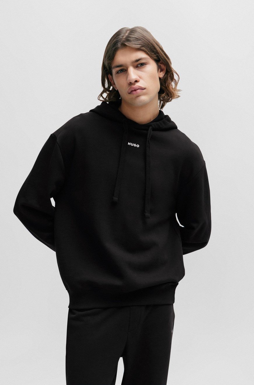 HUGO HUGO Erkek Kapüşonlu Yakalı Gögüs Ortasında Kontras Logolu Siyah Sweatshirt 50486478-001