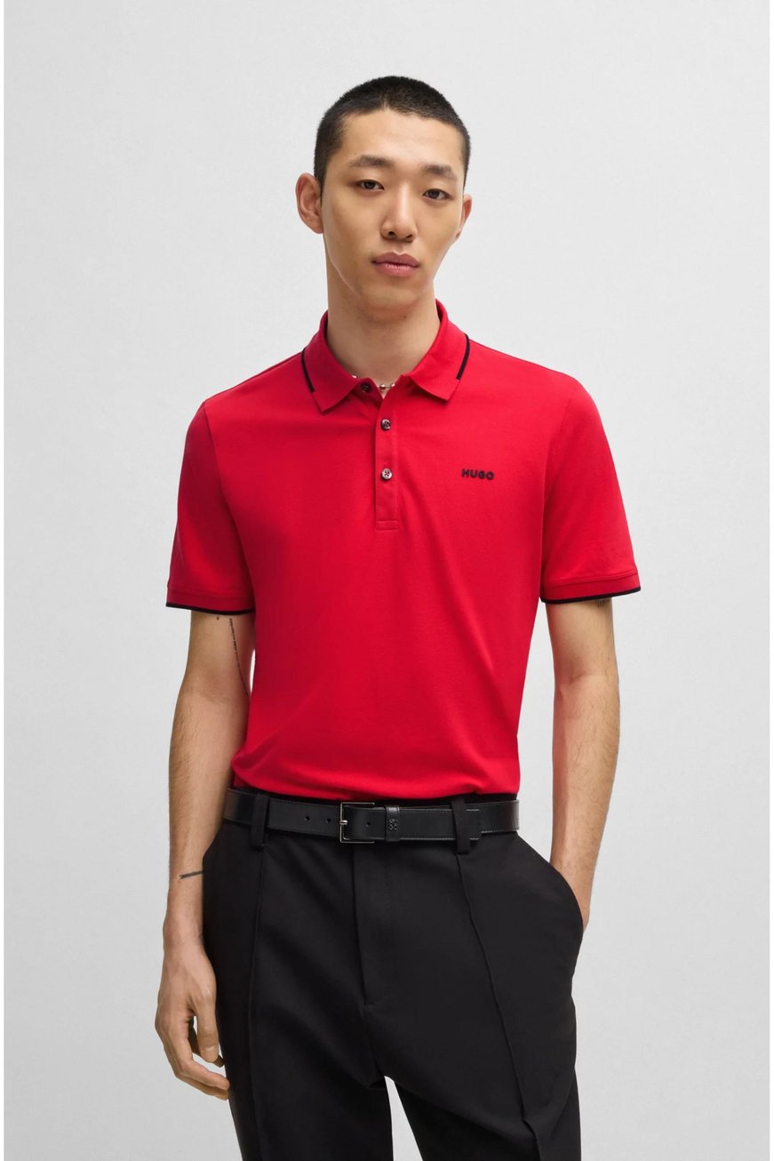 HUGO HUGO Erkek Kısa Kol  Polo Yaka Yaka Ve Kol Uçları Renkli Şerit Kapama Kırmızı Polo Yaka T-Shirt 50467344-693