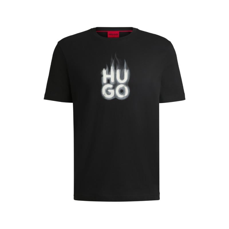 HUGO HUGO Erkek Regular Fit Yuvarlak Yaka Desenli Pamuklu Kısa Kollu Siyah T-Shirt 50535363-001