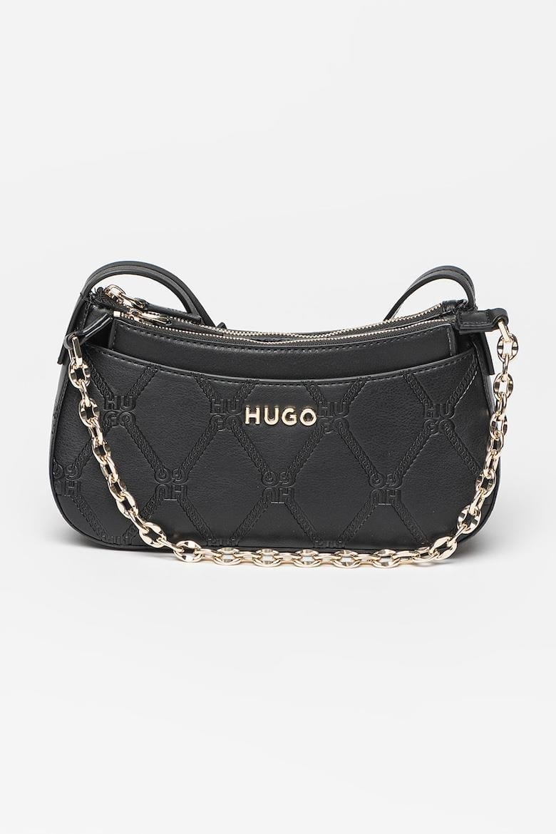 HUGO HUGO Kadın Ayarlanabilir Omuz Askılı Zincirli Ek Çantalı Desenli Metal Kabartma Logolu Siyah Omuz Çantası 50536133-001