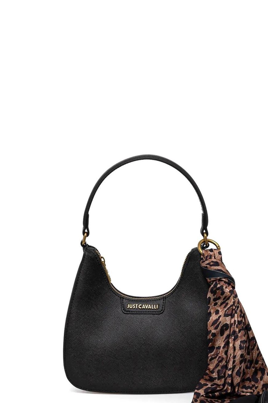 Just Cavalli Just Cavalli Kadın Siyah Üzerinde Gold Marka Logolu Kısa Askılı Siyah Omuz Çantası 77RA4BI4ZS766-899