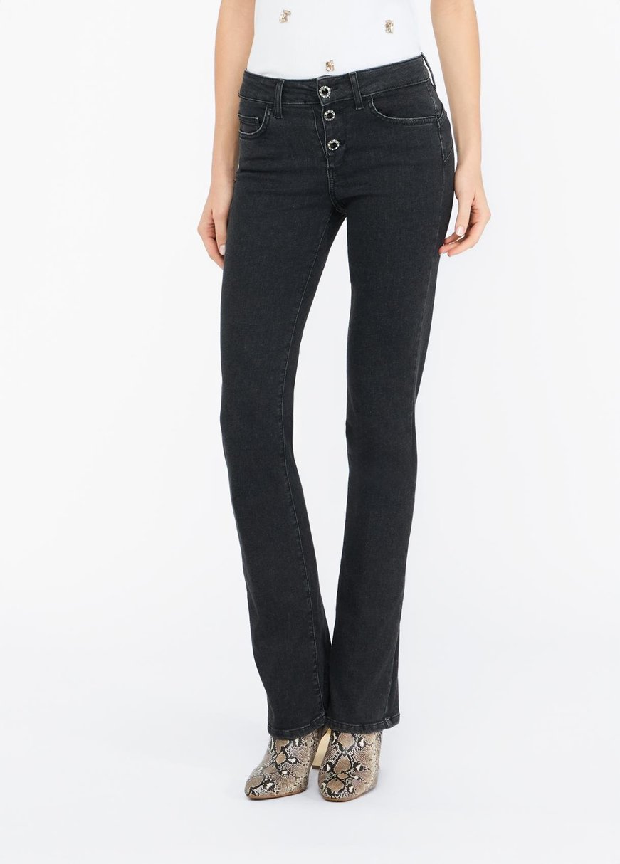 Liu Jo Lıu Jo Kadın Dar Kalıp Geniş Paça Pamuklu Denim Gri Pantolon UF5025D4646-87470