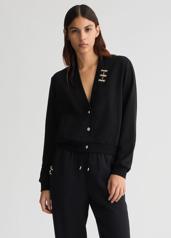 LIU JO Lıu Jo Kadın Düğme Kapamalı V Yaka Kısa Boy Uzun Kol Siyah Sweatshirt TA5224J4869-22222