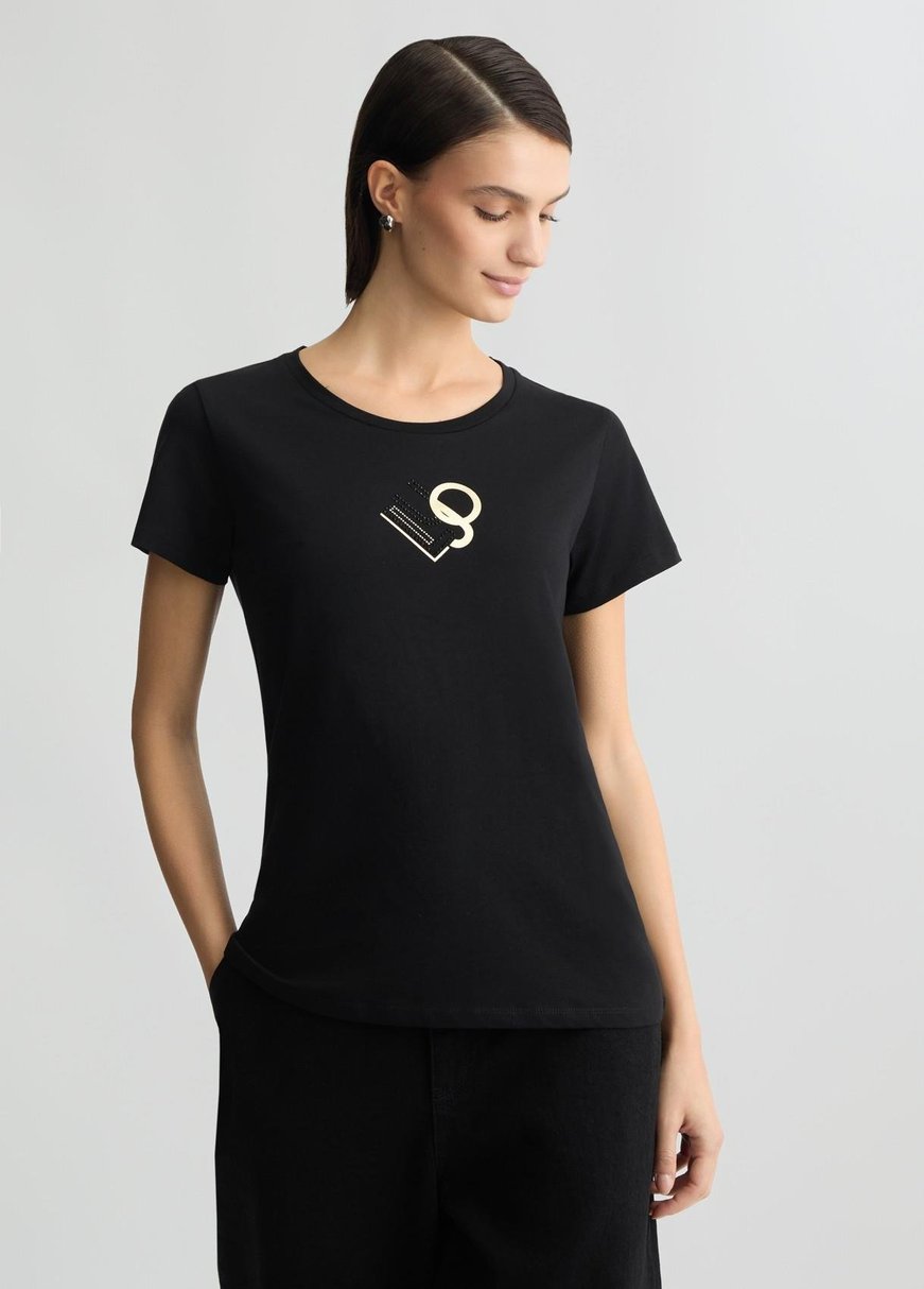 Liu Jo Lıu Jo Kadın Kısa Kol Normal Bisiklet Yaka Günlük Siyah T-Shirt TA5170JS923-M9121