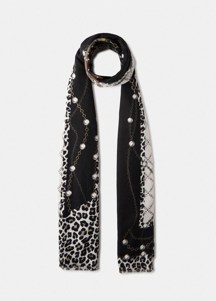 LIU JO Lıu Jo Kadın Leopar ve Zincir Desenli Siyah Şal & Eşarp & Fular 2F5081T0300-22222