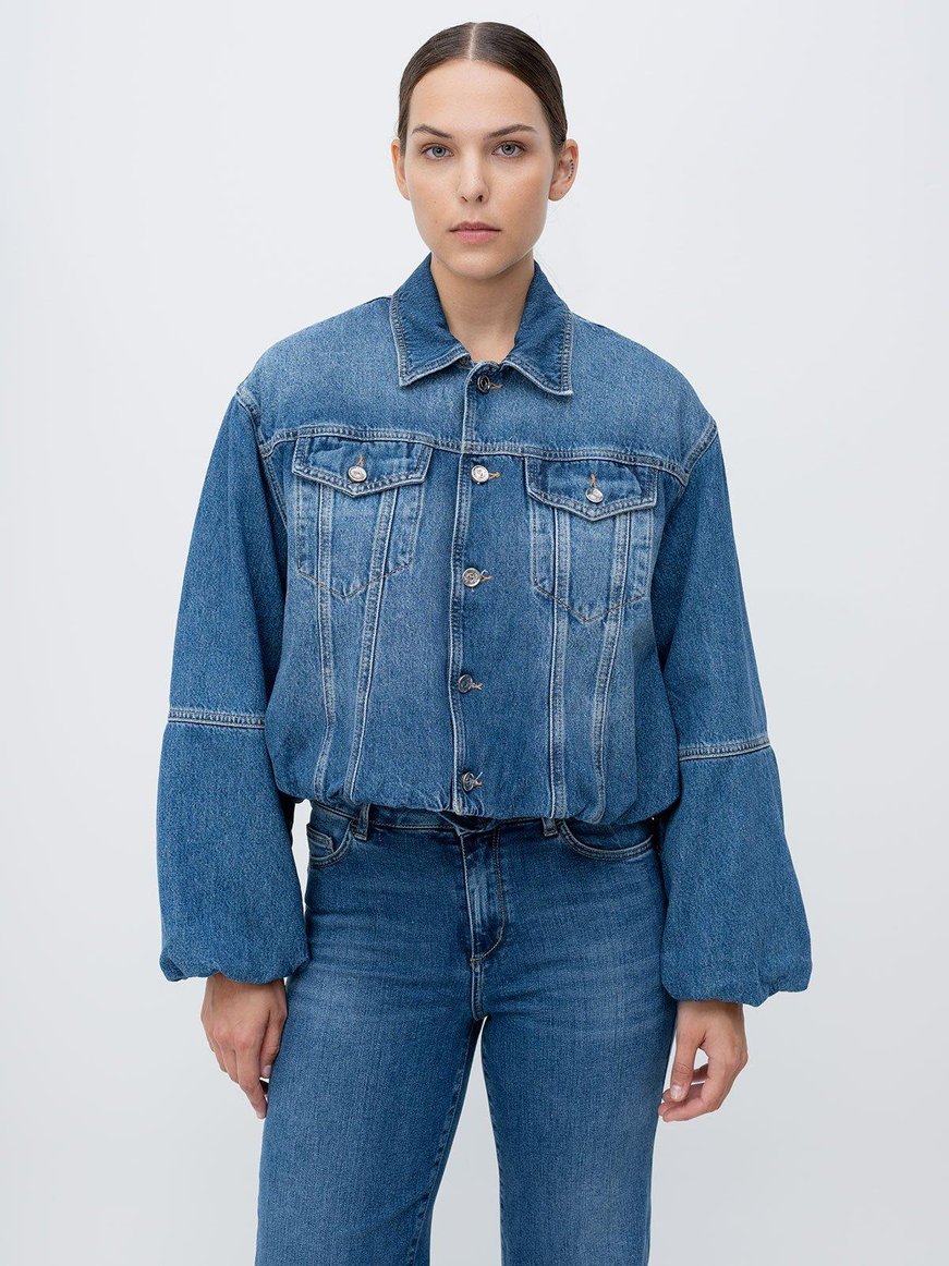 LIU JO Lıu Jo Kadın Normal Kalıp Beli Büzgülü Cep Detaylı Denim Mavi Ceket UF5221D0287-78913