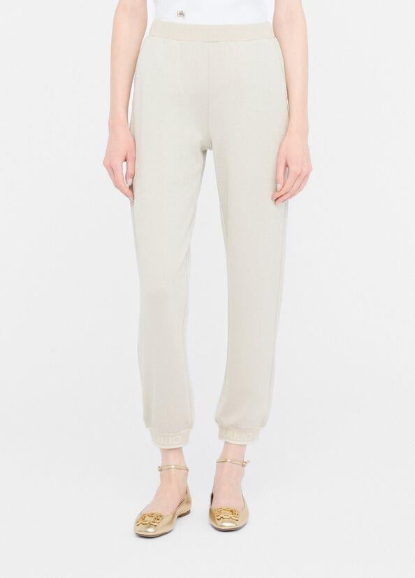 LIU JO Lıu Jo Kadın Regular Fit Beli ve Paçası Lastikli Dokuma Kumaş Ekru Pantolon TF5284J4747-A8586