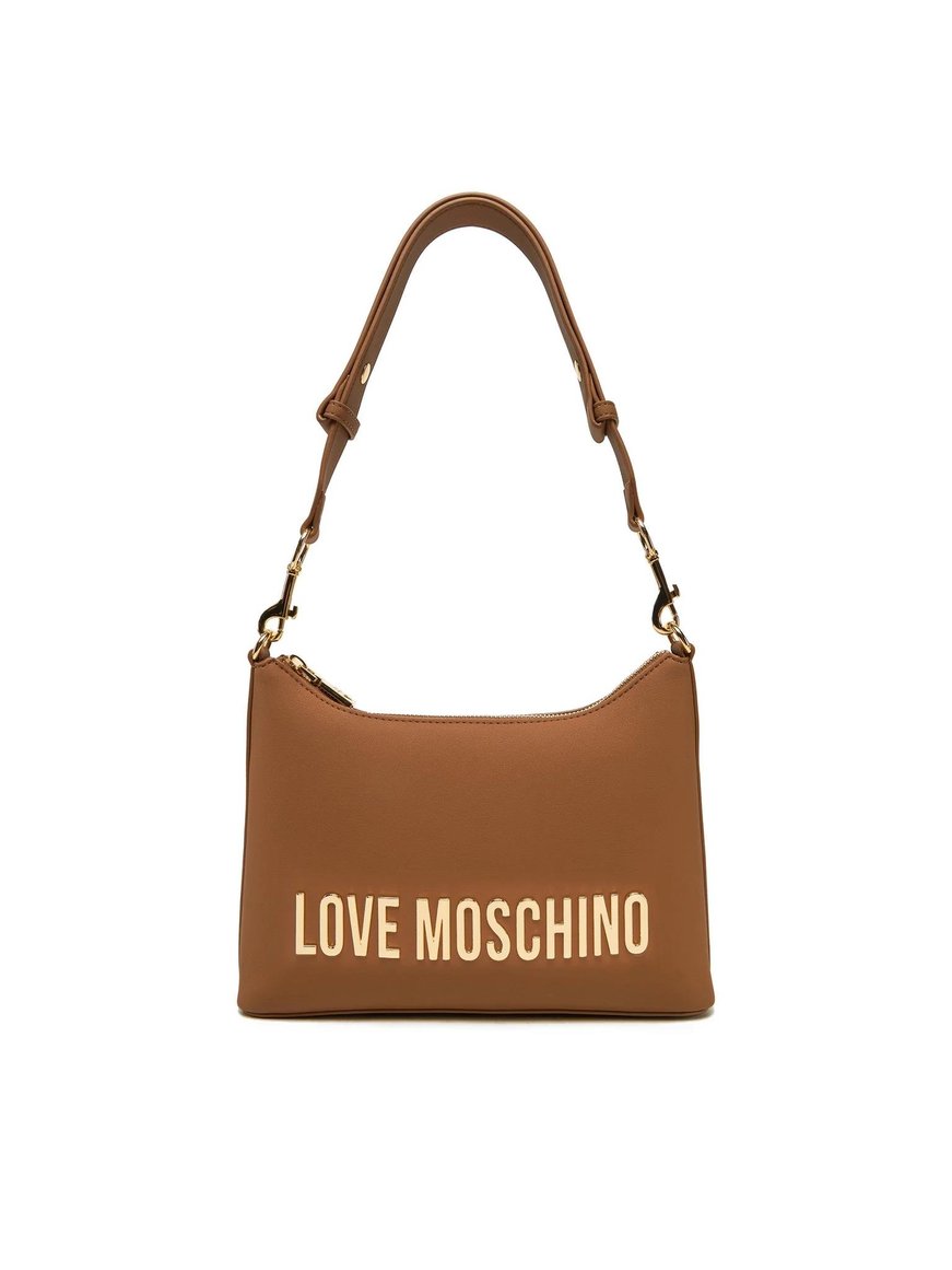 Love Moschino Love Moschino Kadın Cilalı Altın Renkli Metal Bağlantı Parçaları Bir Ana Bölme Kahverengi Omuz Çantası JC4025PP1MKD0-201