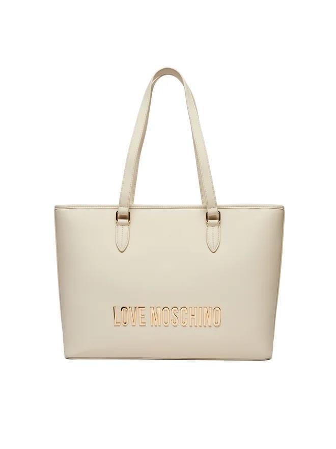 Love Moschino Love Moschino Kadın Deri Üzeri Logo Desenli Fermuar Kapamalı İç bölmeli Bej Omuz Çantası JC4190PP1MKD0-110