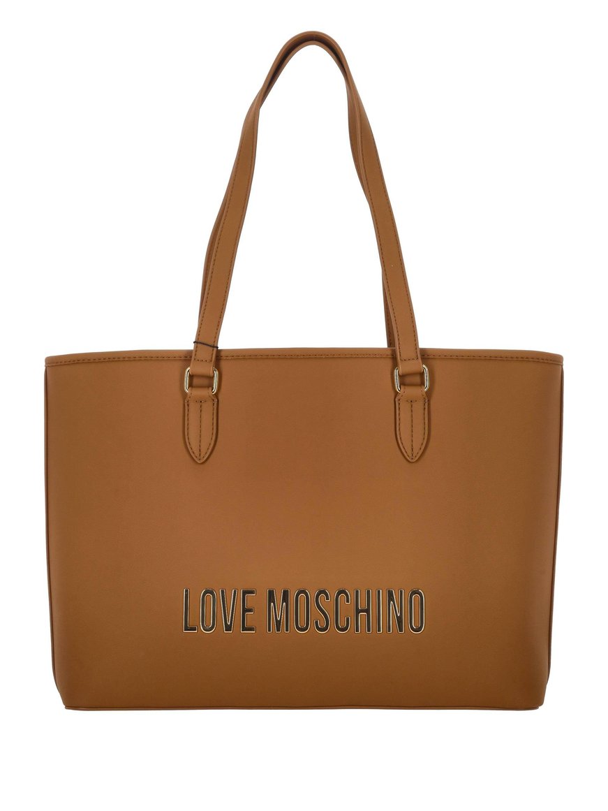 Love Moschino Love Moschino Kadın Deri Üzeri Logo Desenli Fermuar Kapamalı İç bölmeli Kahverengi Omuz Çantası JC4190PP1MKD0-201