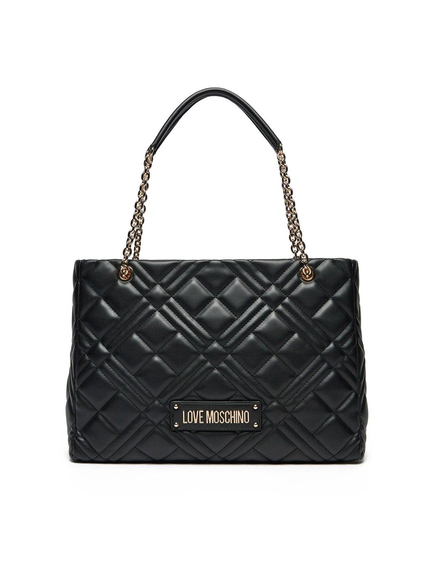 Love Moschino Love Moschino Kadın Geniş Deri Kapitone Desenli Zincir Detaylı Kısa Askı Siyah Omuz Çantası JC4145PP1MLA0-000