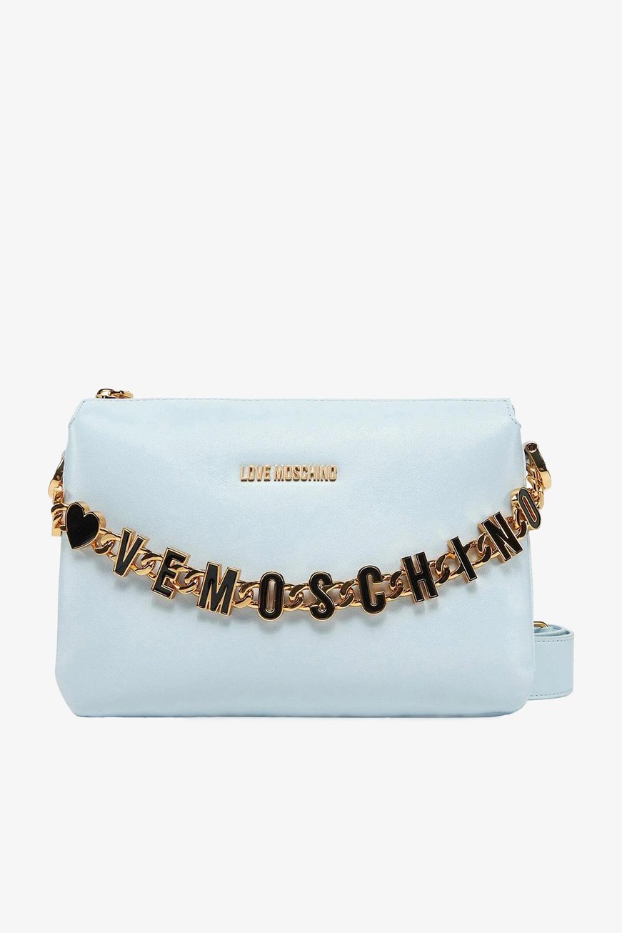 Love Moschino Love Moschino Kadın Marka Yazısı İle Süslü Zincir Detayı Deri İki Bölmeli Mavi Omuz Çantası JC4072PP1ML13-71A