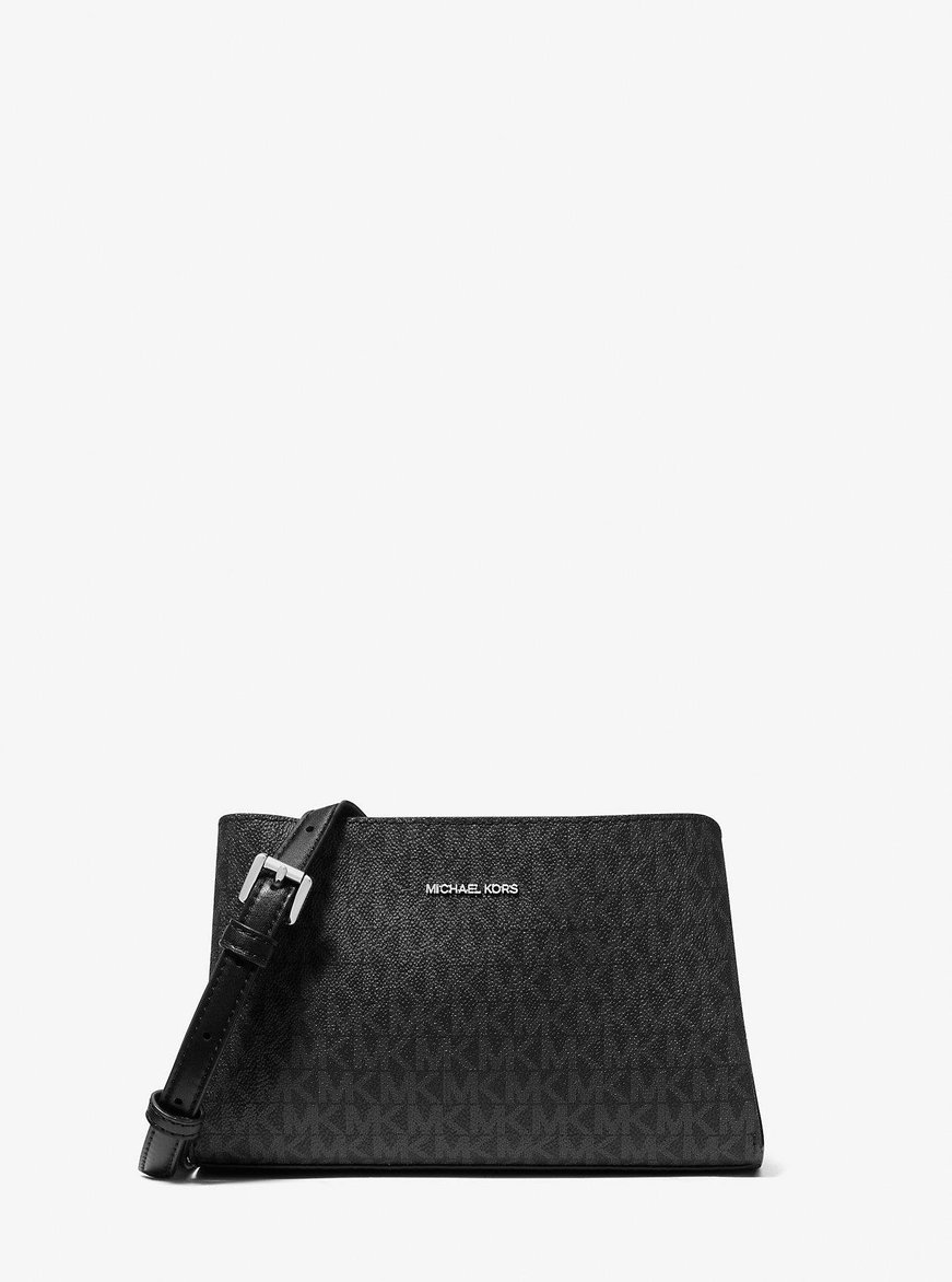 Michael Kors Michael Kors Kadın Ayarlanabilir Omuz Askılı Monogram Logo Desenli Manyetik Kapamalı Fermuar Bölmeli Siyah Omuz Çantası 32S5S9RC1V-BLACK