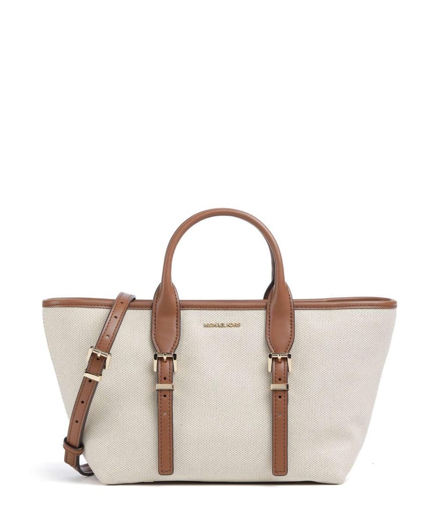 Michael Kors Michael Kors Kadın Çıkarılabilir ve Ayarlanabilir Omuz Askılı Ekstra İç Bölmeli Metalik Logo Kabartmalı Bej-Kahverengi Omuz Çantası 30S5G9OS1C-LUGGAGE