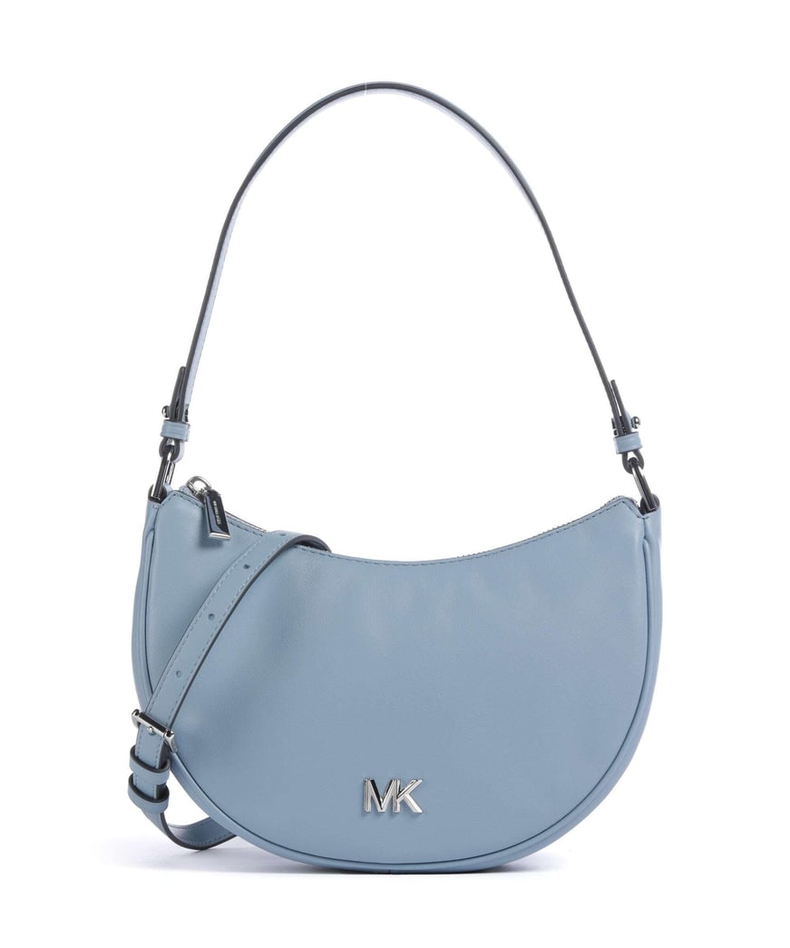 Michael Kors Michael Kors Kadın Çıkarılabilir ve Ayarlanabilir Omuz Askılı Fermuar Kapamalı Metalik Logo Kabartmalı Deri Mavi Omuz Çantası 32S5S8QU1L-CHAMBRAY