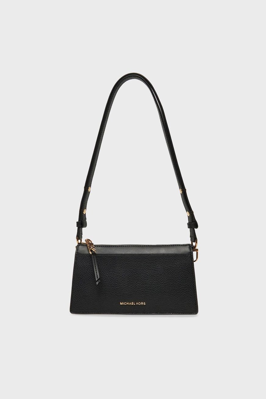 Michael Kors Michael Kors Kadın Deri MK Yazı Tokalı Fermuar Kapama Siyah Omuz Çantası 32H3G8EC7L-BLACK